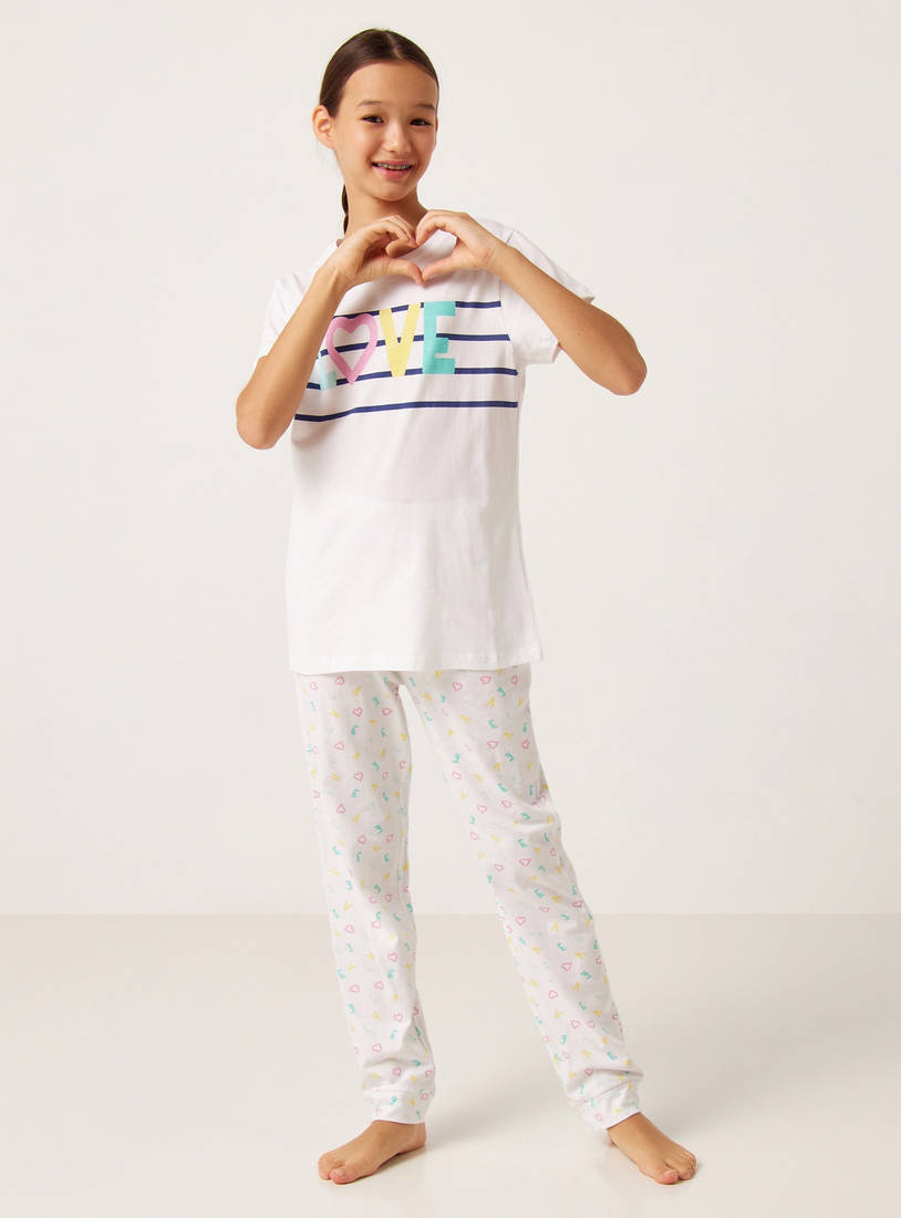 Love Abstract Print Short Sleeves T-shirt and Elasticated Pyjama Set-Pyjama Sets-image-0