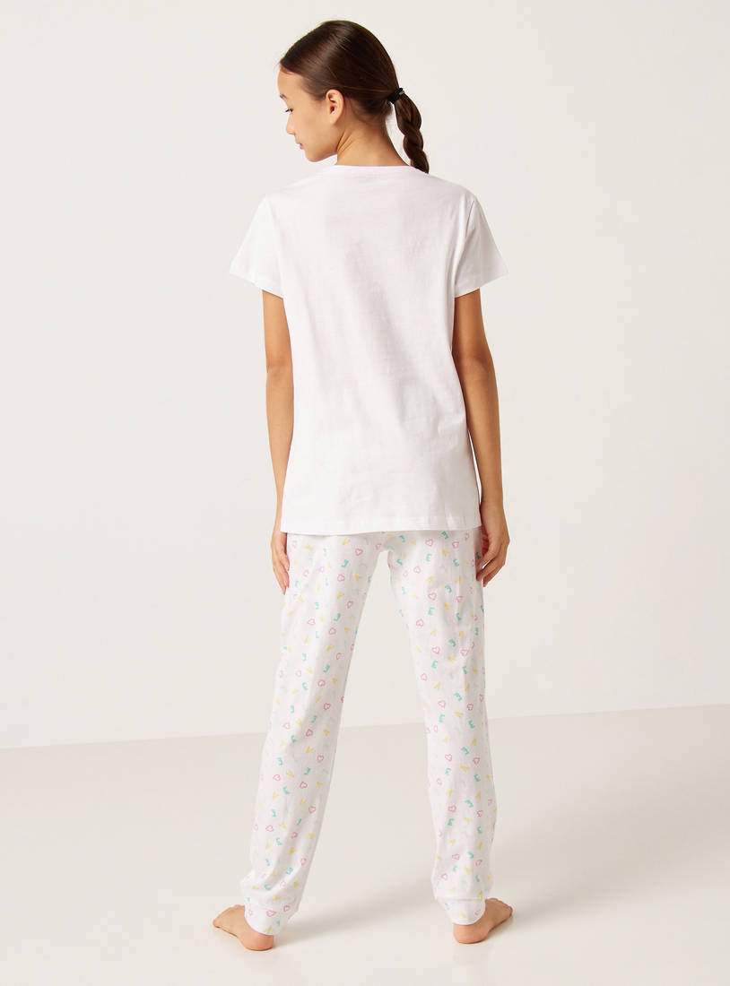 Love Abstract Print Short Sleeves T-shirt and Elasticated Pyjama Set-Pyjama Sets-image-1