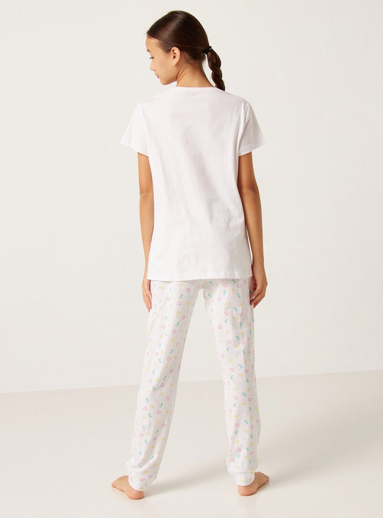 Love Abstract Print Short Sleeves T-shirt and Elasticated Pyjama Set