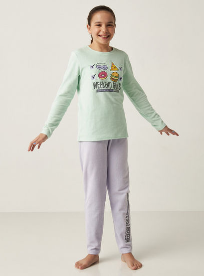 Printed Long Sleeves T-shirt and Pyjama Set