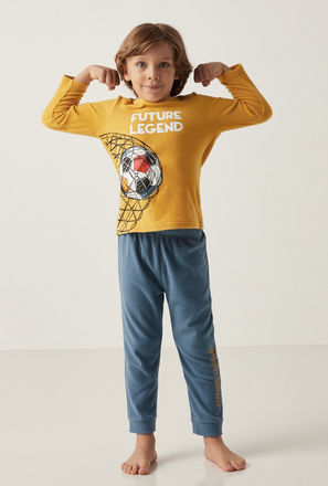 Football Print Long Sleeve T-shirt and Full Length Pyjama Set
