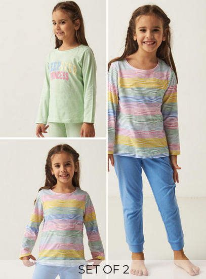 Set of 2 - Printed Long Sleeve T-shirt and Pyjama Set