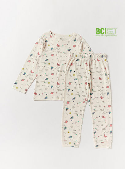 Galaxy Print BCI Cotton Round Neck T-shirt and Pyjama Set