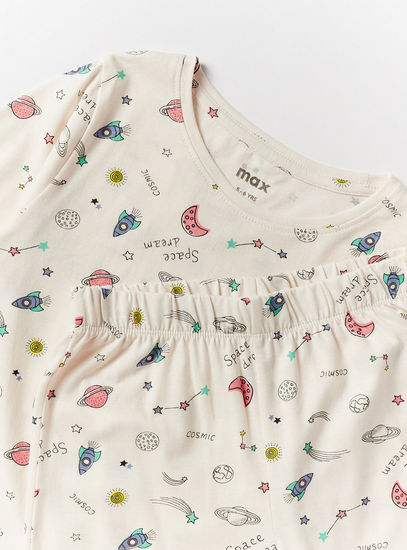 Galaxy Print BCI Cotton Round Neck T-shirt and Pyjama Set