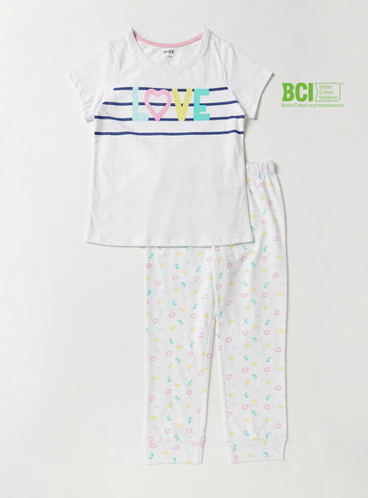 Printed BCI Cotton Crew Neck T-shirt and Pyjama Set