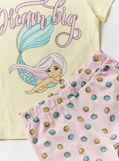 Mermaid Print BCI Cotton Round Neck T-shirt and Pyjama Set