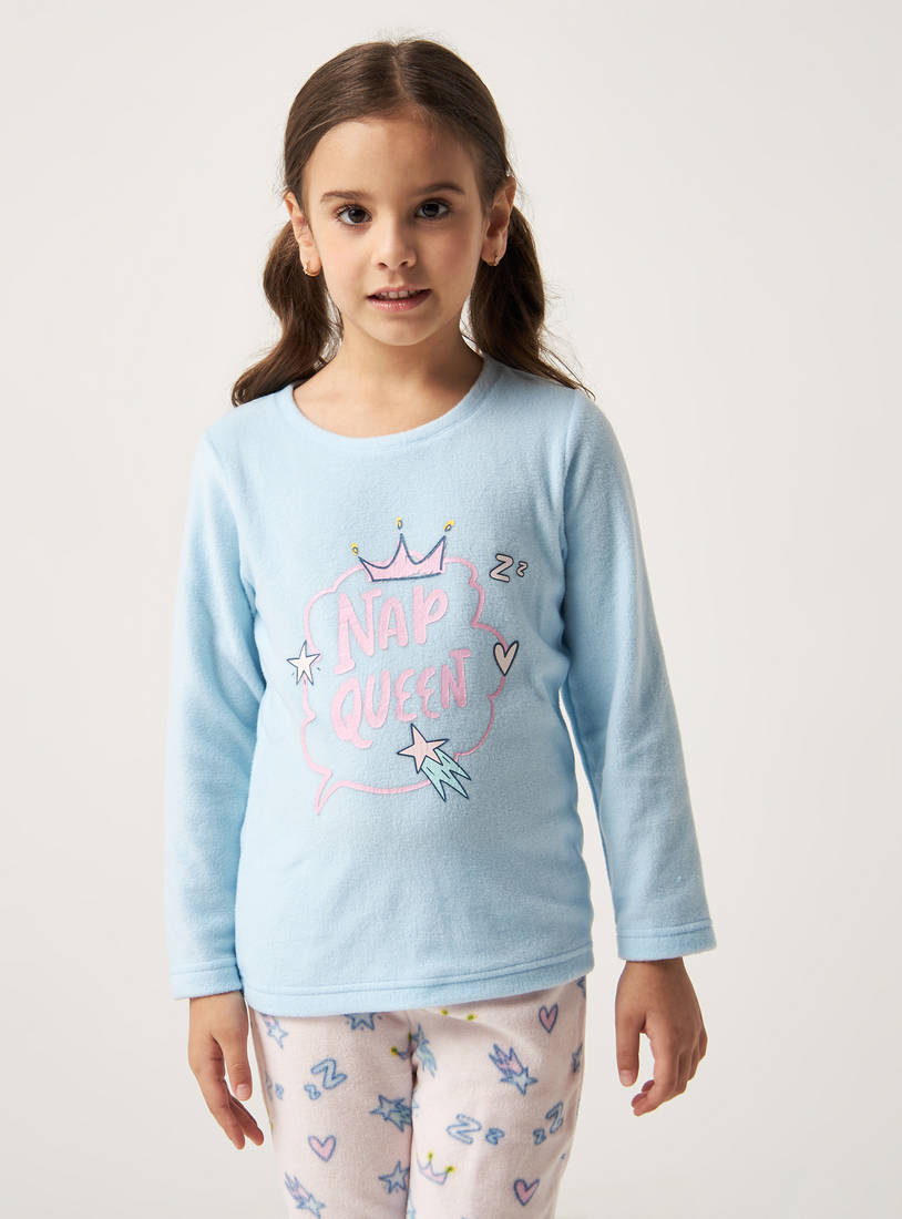 Printed Round Neck T-shirt and Pyjama Set-Pyjama Sets-image-1