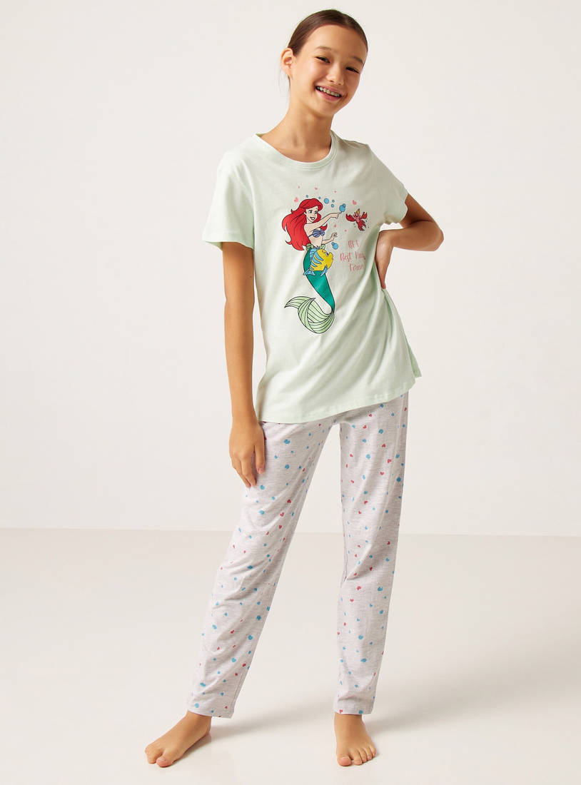 Ariel Print Short Sleeves T-shirt and Elasticated Pyjama Set-Pyjama Sets-image-0