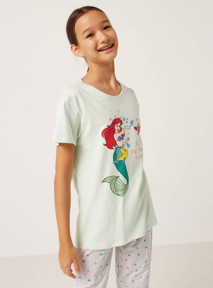 Ariel Print Short Sleeves T-shirt and Elasticated Pyjama Set-Pyjama Sets-image-1
