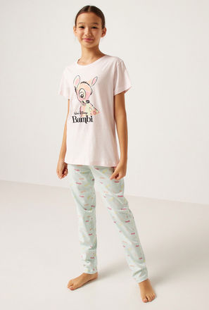 Bambi Print Crew Neck T-shirt and Pyjama Set