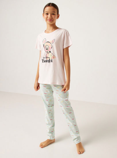 Bambi Print Crew Neck T-shirt and Pyjama Set