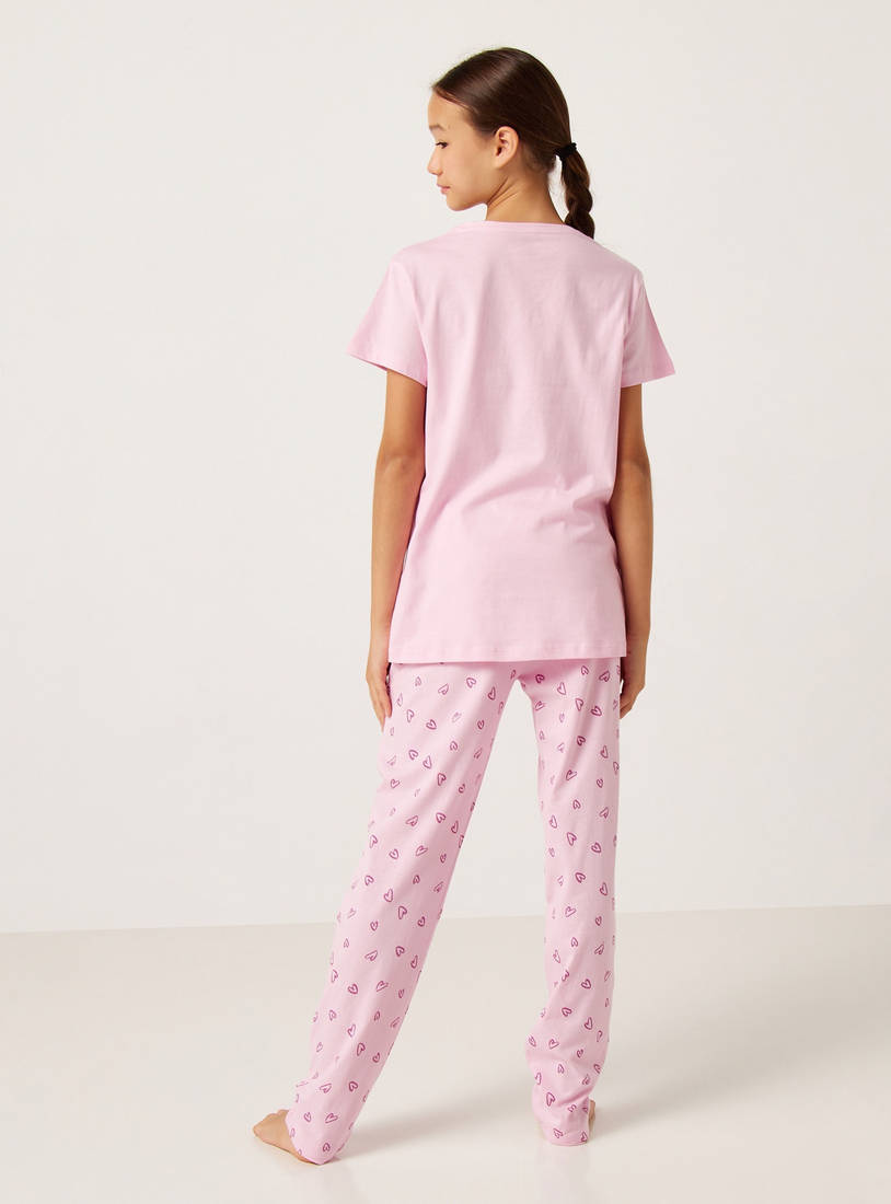 Lion King Print Round Neck T-shirt and Pyjama Set-Pyjama Sets-image-1