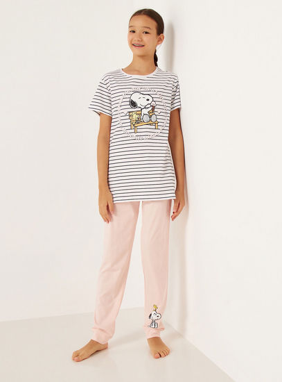 Snoopy Print Short Sleeves T-shirt and Elasticated Pyjama Set