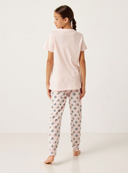 Power Puff Girls Print Round Neck T-shirt and Pyjama Set