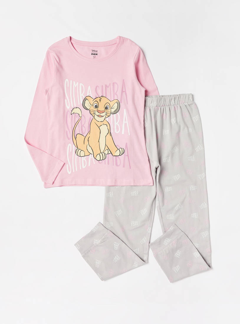 Simba Print Long Sleeve T-shirt and Pyjama Set-Pyjama Sets-image-0