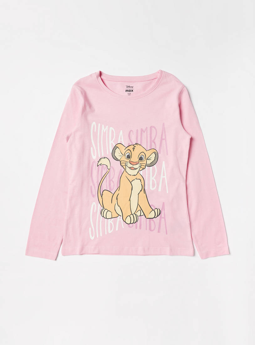 Simba Print Long Sleeve T-shirt and Pyjama Set-Pyjama Sets-image-1