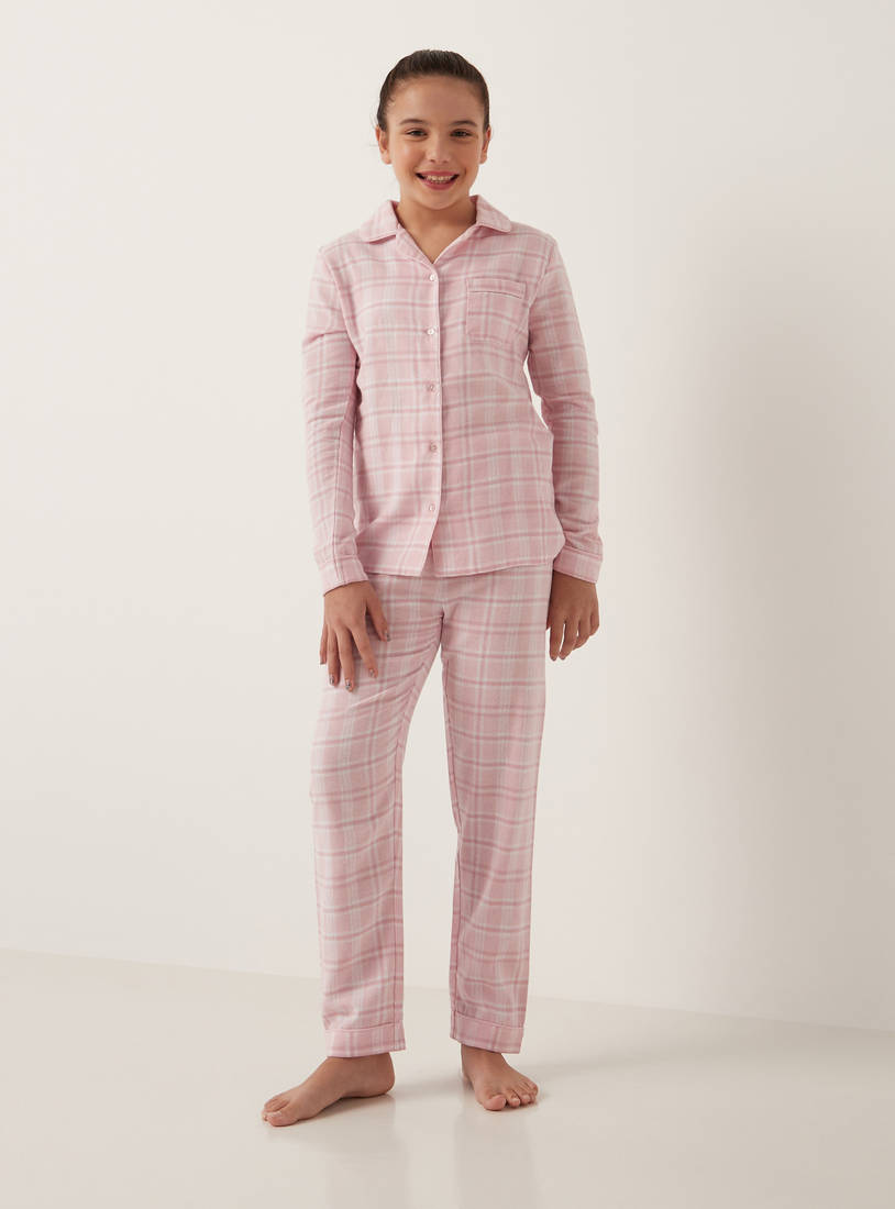 Checked Flannel Long Sleeves Shirt and Pyjama Set-Pyjama Sets-image-0