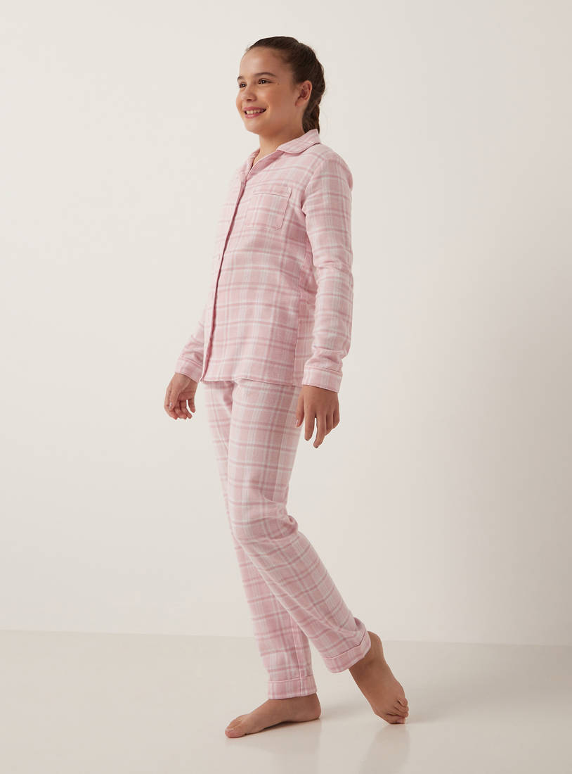 Checked Flannel Long Sleeves Shirt and Pyjama Set-Pyjama Sets-image-1