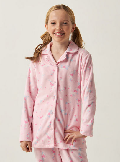 Heart Print Long Sleeve Shirt and Pyjama Set