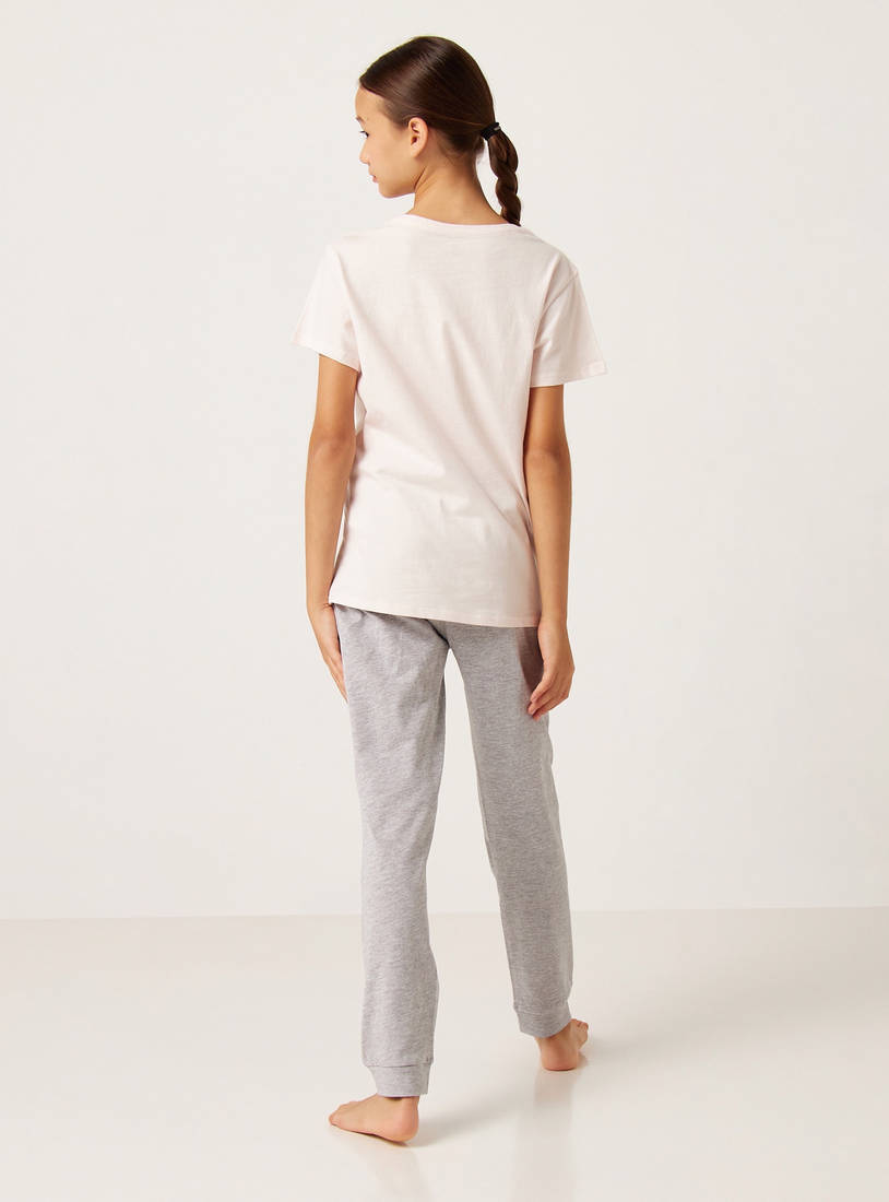 Lilo & Stitch Print Round Neck T-shirt and Full Length Pyjama Set-Pyjama Sets-image-1