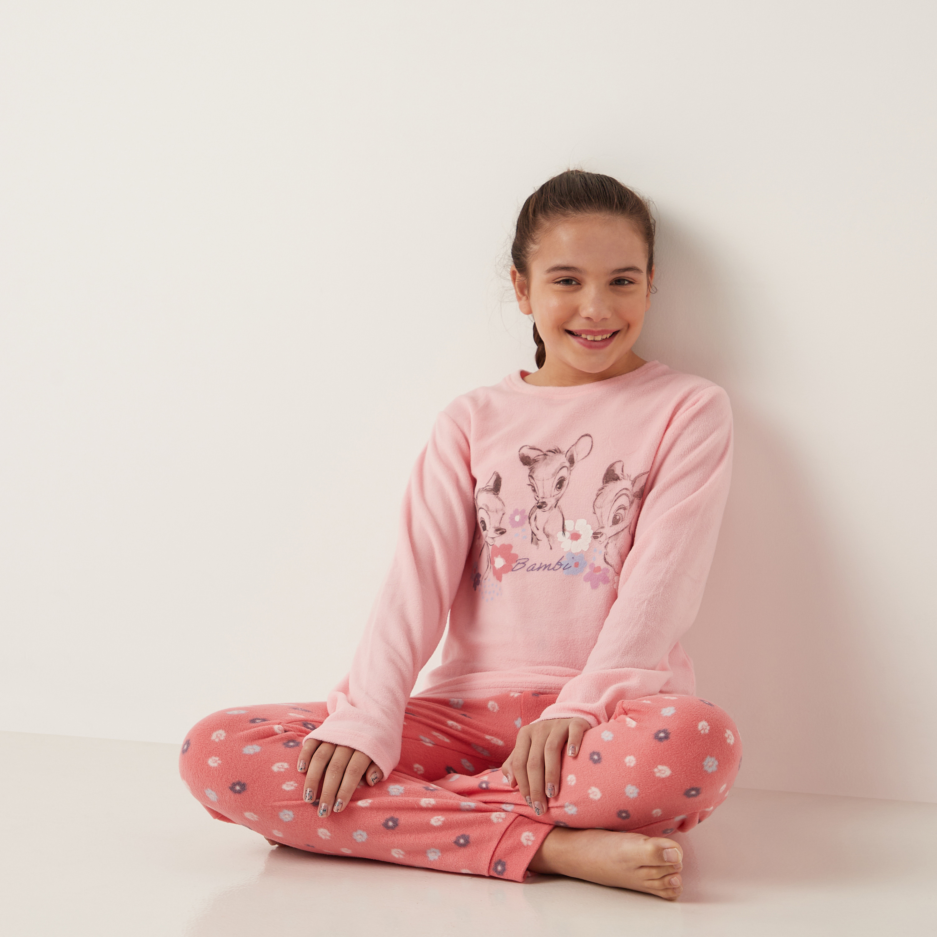 Shop Bambi Print Long Sleeves T shirt and Pyjama Set Online Max