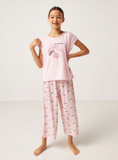 Slogan Print Pyjama Set