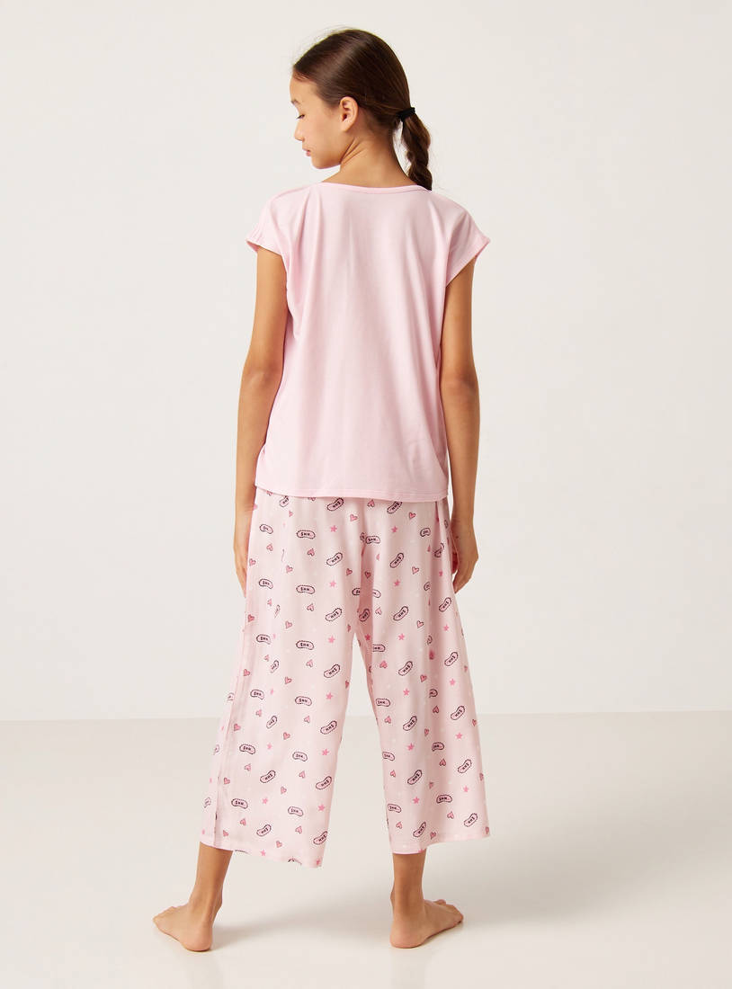 Slogan Print Pyjama Set-Pyjama Sets-image-1