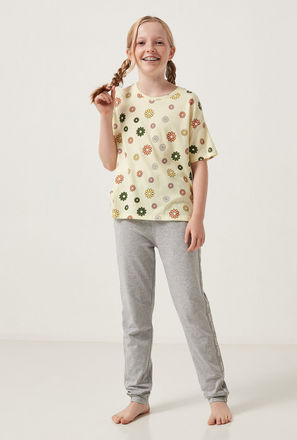 Floral Print Short Sleeves T-shirt and Elasticated Pyjama Set