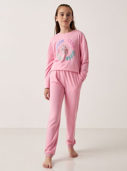 Dream Team Varsity Print Long Sleeves T-shirt and Pyjamas Set-Pyjama Sets-image-0