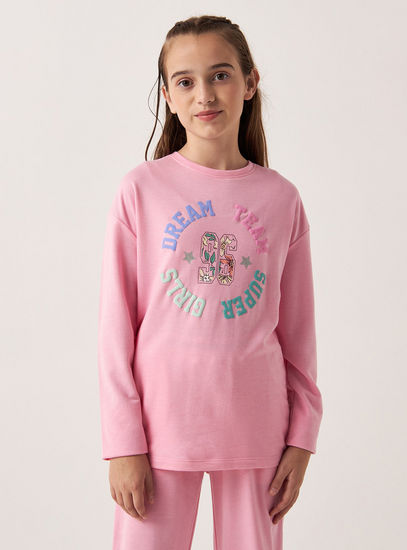 Dream Team Varsity Print Long Sleeves T-shirt and Pyjamas Set-Pyjama Sets-image-1
