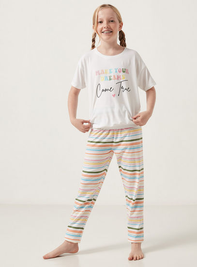 Printed Short Sleeves T-shirt and Striped Pyjama Set