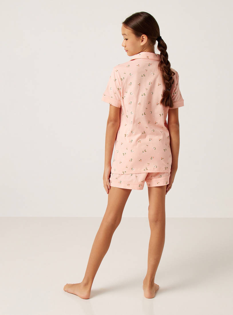 All Over Floral Print Shirt with Notched Collar and Shorts Set-Pyjama Sets-image-1