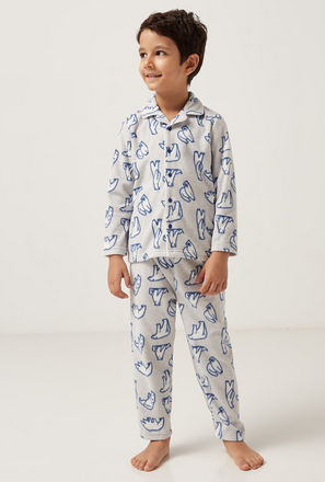 Bear Print Long Sleeves T-shirt and Elasticated Pyjama Set