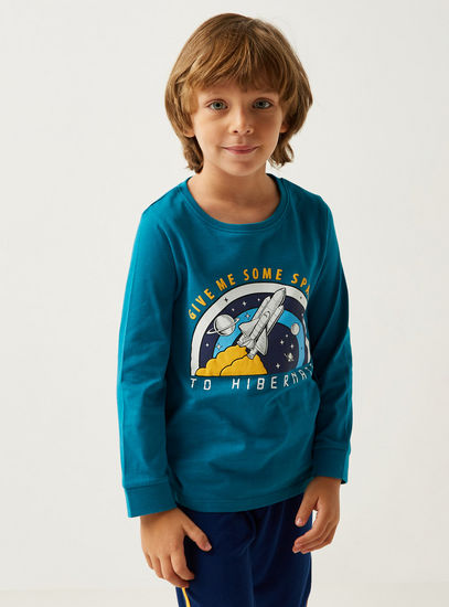 Space Print Long Sleeves T-shirt and Elasticated Pyjama Set-Pyjama Sets-image-1