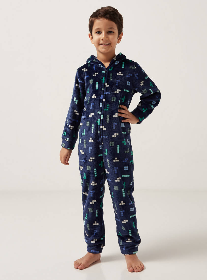 All Over Print Romper with Hood and Long Sleeves-Sleepshirts-image-0
