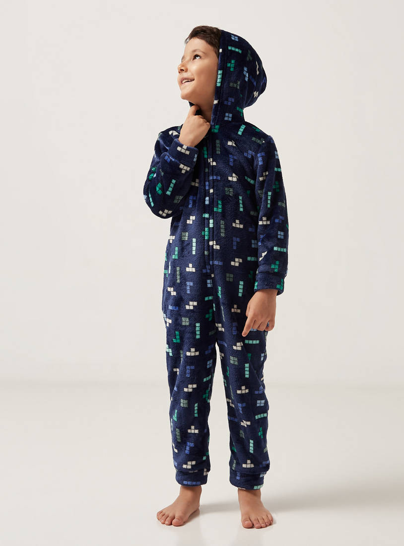 All Over Print Romper with Hood and Long Sleeves-Sleepshirts-image-1