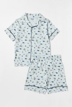 Printed Short Sleeves Shirt and Pyjama Shorts Set