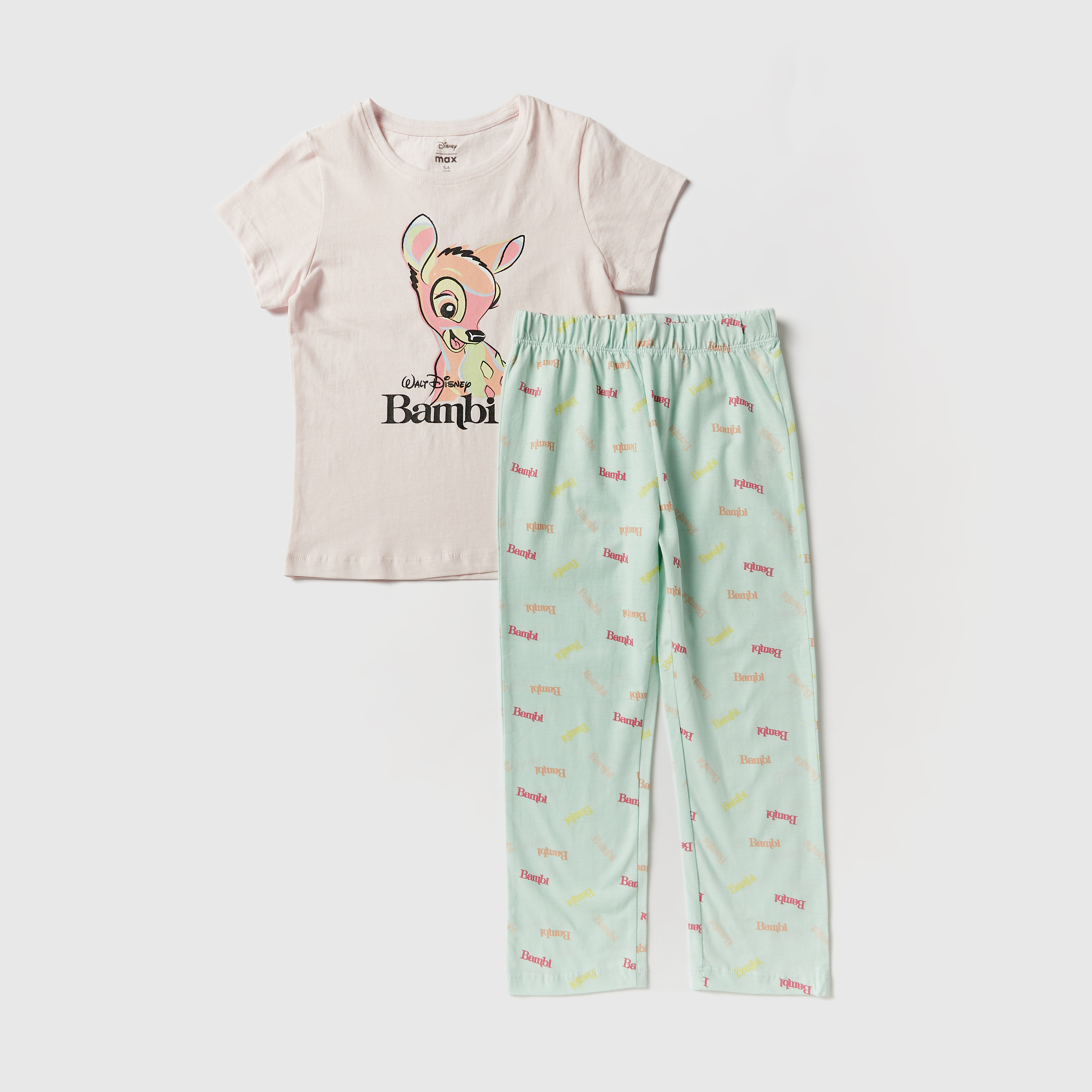 Shop Bambi Print Round Neck T shirt and Pyjama Set Online Max Qatar