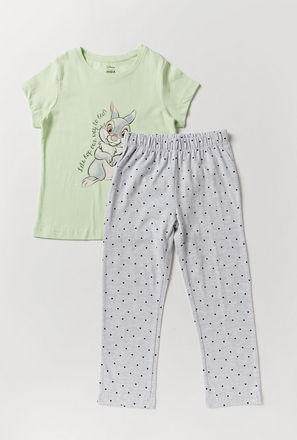 Thumper Print Round Neck T-shirt and Pyjama Set