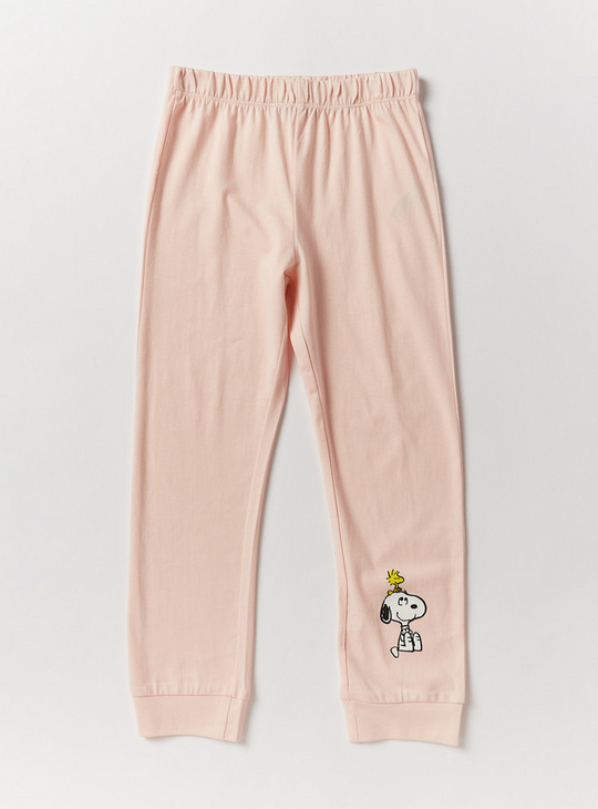 Snoopy Print Round Neck T-shirt and Pyjama Set