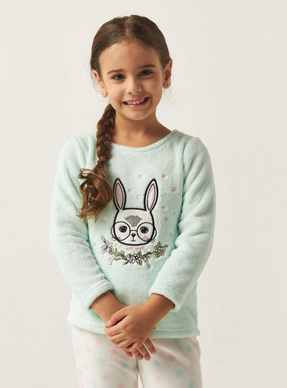 Embroidered Bunny Theme Long Sleeve T-shirt and Pyjama Set