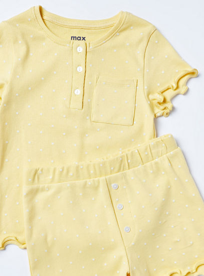 Polka Dot Print Short Sleeves T-shirt and Pyjama Shorts Set
