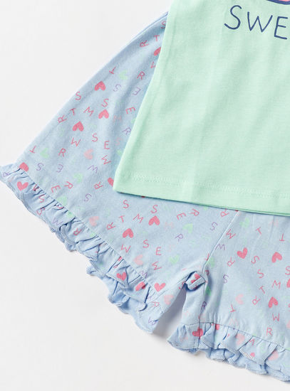 Printed round Neck T-shirt and Pyjama Shorts Set