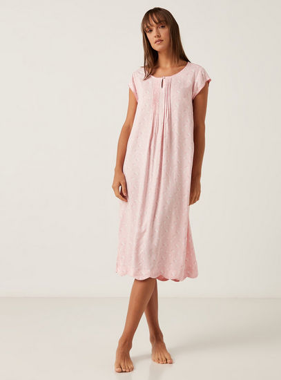Floral Print Nightdress with Cap Sleeves
