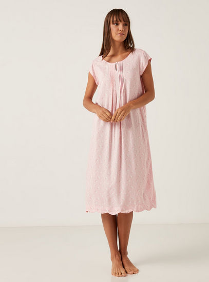 Floral Print Nightdress with Cap Sleeves