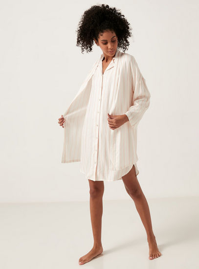Striped Long Sleeves Robe-Robes & Onesies-image-0