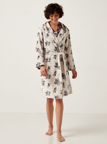 Snoopy Textured Robe with Long Sleeves and Belt Tie-Ups-Robes & Onesies-image-1