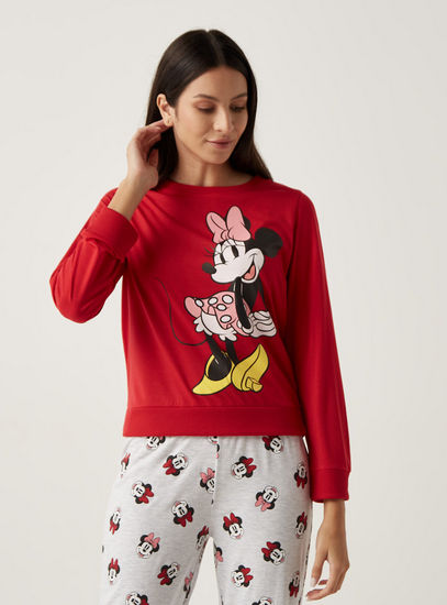 Minnie Mouse Print Long Sleeve Sweatshirt and Pyjama Set