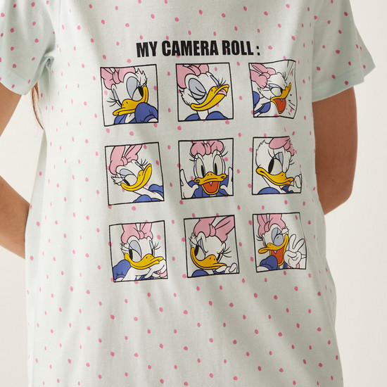Daisy Duck Print Round Neck Sleepshirt with Short Sleeves