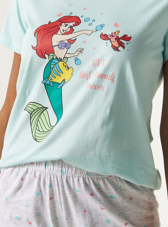 The Little Mermaid Print Round Neck T-shirt and Mid-Rise Pyjama Set